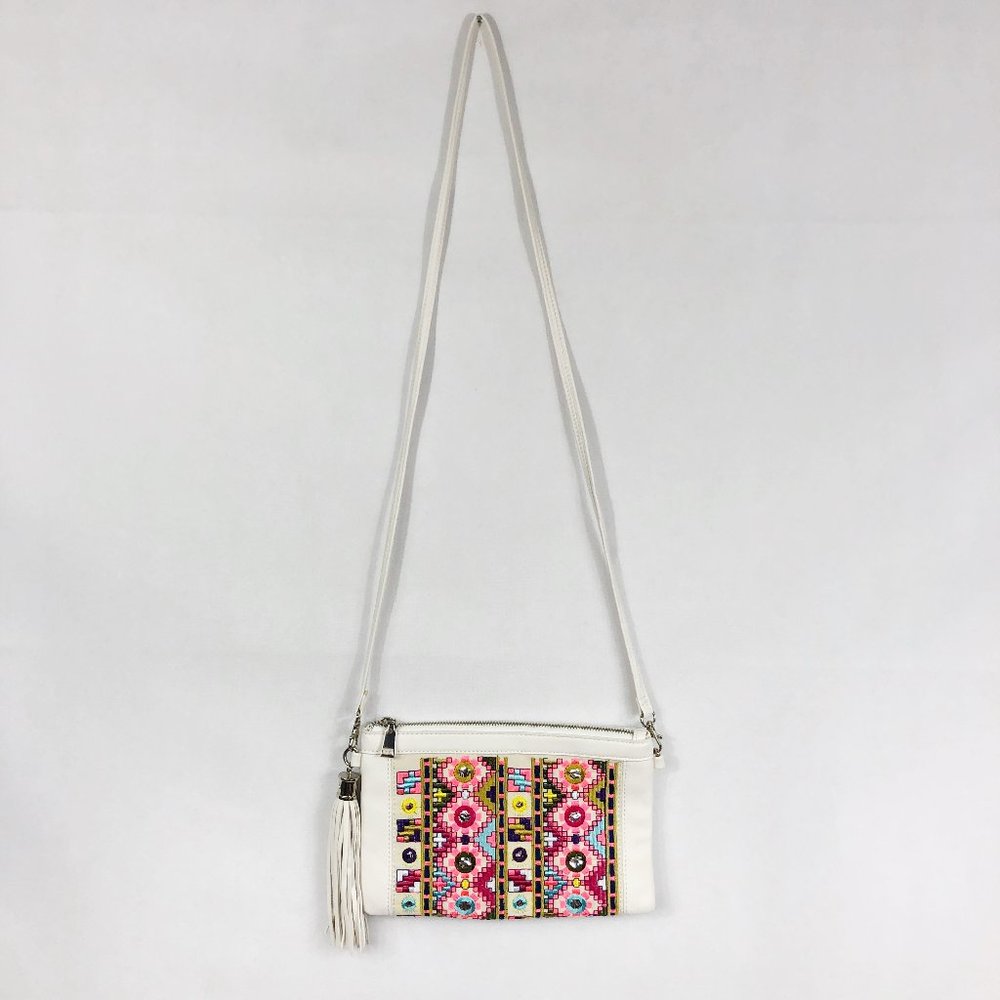 White Embroidered Crossbody Purse